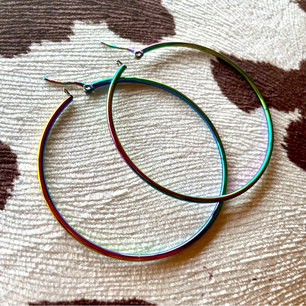 Rainbow 2" niobium hoop earrings. Very lightweight!